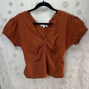 Madewell Women’s Rust Swiss Dot V-Neck Top Size 2